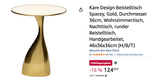 Kare Design 46x36x36cm Beistelltisch Spacey in Farbe Gold