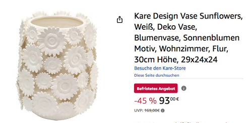Kare Design Vase Sunflowers in Weiß