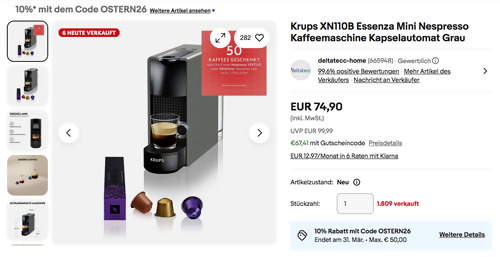 Krups XN110B Essenza Mini Nespresso Kaffeemaschine Krups XN110B Essenza Mini Nespresso Kaffeemaschine