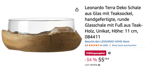 Leonardo 084411 Terra Deko Schale aus Glas mit Teaksockel