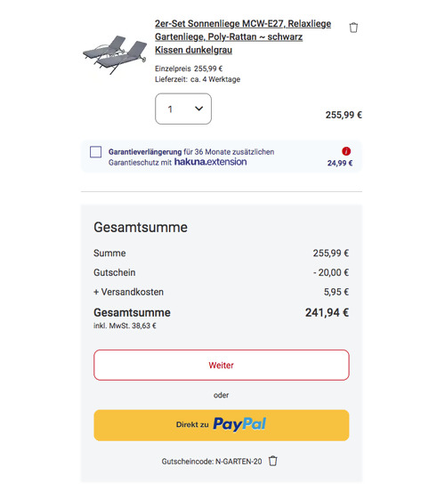 MCW-E27 87x65x200 cm Sonnenliege 2er-Set in Schwarz/Dunkelgrau