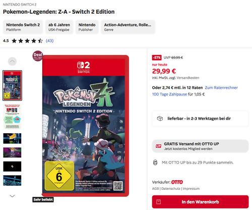 NINTENDO SWITCH 2 Pokemon-Legenden: Z-A - Switch 2 Edition Videospiel