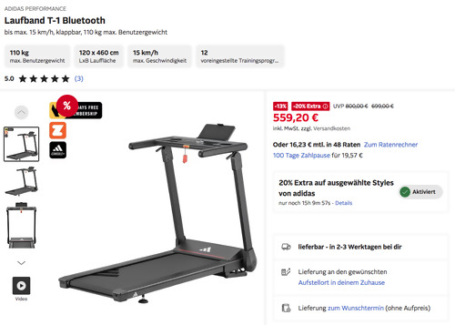 Otto.de - 20% Rabatt auf Adidas: z.B. ADIDAS PERFORMANCE Laufband T-1