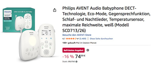 Philips AVENT Audio Babyphone SCD713/26 (Schlaf- und Nachtlieder, Temperatursensor) Philips AVENT Audio Babyphone SCD713/26 (Schlaf- und Nachtlieder, Temperatursensor)