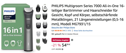Phlips MG7931/15 Multigroom Series 7000 All-in-One 16-tlg. Barttrimmer und Haarschneider