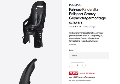 POLISPORT Fahrrad-Kindersitz Polisport Groovy Gepäckträgermontage schwarz