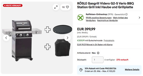 RÖSLE Gasgrill Videro G2-S Vario BBQ Station Grill inkl. Haube und Grillplatte