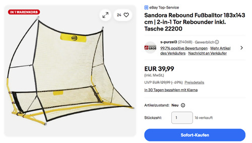 Sandora 22200 Rebound Fußballtor 183x143 cm