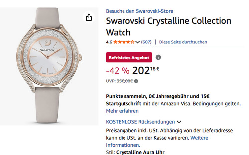 Swarovski 5519450 Crystalline Aura Damenuhr in Roségold-finish Grau