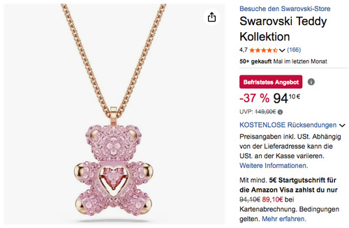 Swarovski 5642976 Teddy Anhänger in Roségoldfarben