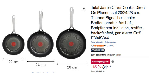 Tefal E304S344 Jamie Oliver Cook's Direct On Pfannenset 20/24/28 cm Tefal E304S344 Jamie Oliver Cook's Direct On Pfannenset 20/24/28 cm