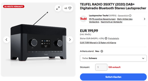TEUFEL RADIO 3SIXTY (2020) DAB+ Digitalradio in Schwarz oder Weiß