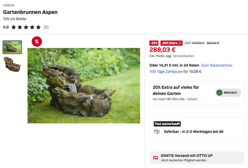 UBBINK Gartenbrunnen "Aspen", 105 cm Breite