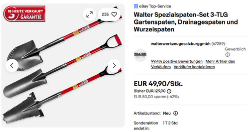 Walter 3-tlg. Spezialspaten-Set (Gartenspaten, Drainagespaten und Wurzelspaten)