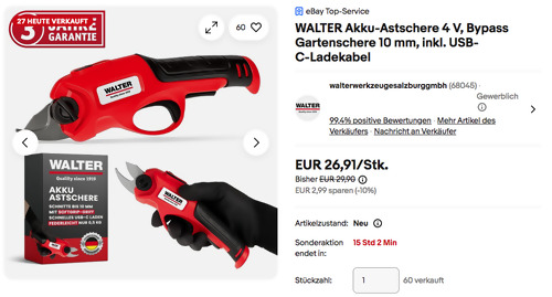 WALTER Akku-Astschere 4 V