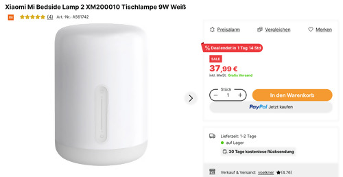 Xiaomi Mi Bedside Lamp 2 XM200010 Tischlampe 9W Weiß