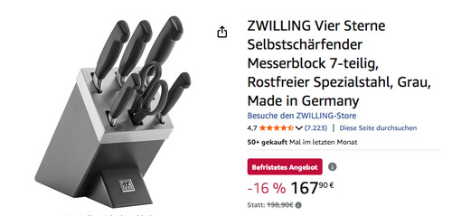 ZWILLING Vier Sterne 7-tlg. Selbstschärfender Messerblock in Grau