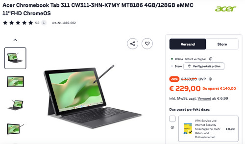 Acer Chromebook Tab 311 CW311-3HN-K7MY MT8186 4GB/128GB eMMC 11"FHD ChromeOS