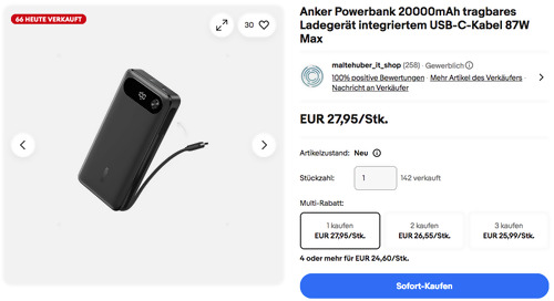 Anker A1383 Powerbank 20.000mAh  (3 USB-Ausgänge, PowerIQ)