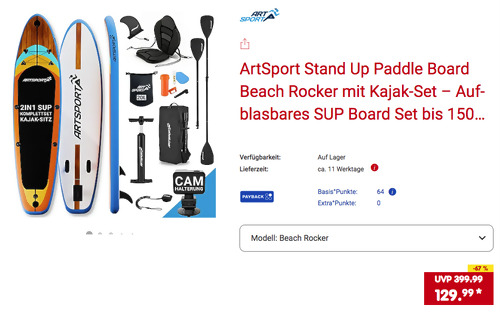 ArtSport 320 cm Stand Up Paddle Board mit Kajak-Set, versch. Modelle