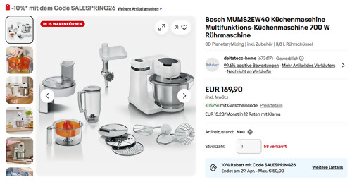 Bosch MUMS2EW40 Multifunktions-Küchenmaschine inkl. Zubehör