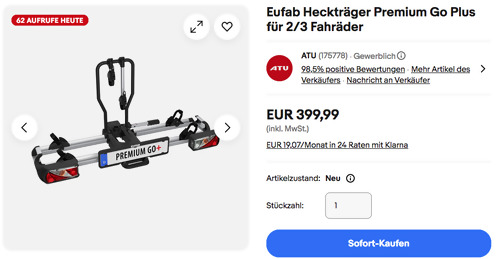 Eufab Heckträger Premium Go Plus für 2/3 Fahräder