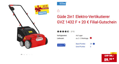 Güde 2in1 Elektro-Vertikutierer GVZ 1432 F inkl. 20 Netto Marken-Discount Filialgutschein