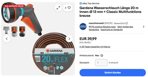 Gardena Classic Multifunktionsbrause Starter Set inkl. Gardena Wasserschlauch Länge 20 m Innen-Ø 13 mm FLEX