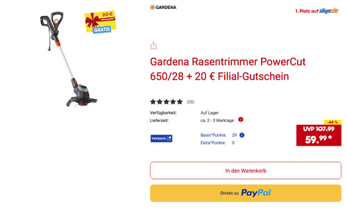 Gardena Rasentrimmer PowerCut 650/28 inkl. 20 Netto Marken-Discount Filialgutschein