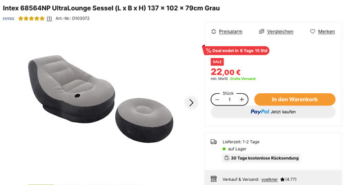 Intex 68564NP UltraLounge Sessel, 102 x 137 x 79 cm