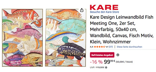 Kare Design 50x40 cm Leinwandbild Fish Meeting One 2er Set