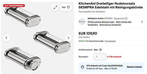 KitchenAid 5KSMPRA 3-tlg. Nudelvorsatz für KitchenAid Küchenmaschine