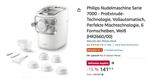 Philips Nudelmaschine Serie 7000 in Weiß HR2660/00 Philips Nudelmaschine Serie 7000 in Weiß HR2660/00