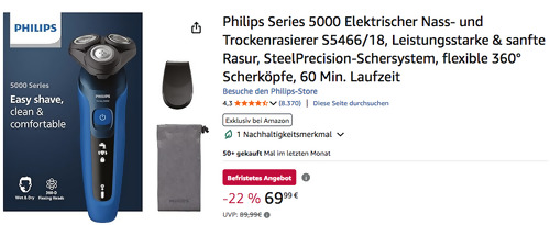 Philips Series 5000 Elektrischer Nass- und Trockenrasierer S5466/18