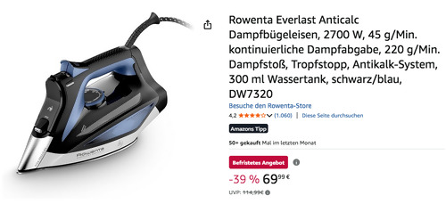 Rowenta DW7320 Everlast Anticalc Dampfbügeleisen, 2700 W