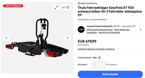 Thule Fahrradträger EasyFold XT 933 für 2 Fahrräder, abklappbar