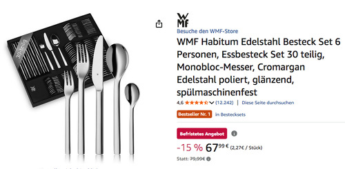 WMF 30-tlg. 6 Personen Habitum Edelstahl Besteck Set