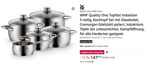 WMF 5-tlg. Quality One Topfset, für alle Herdarten geeignet