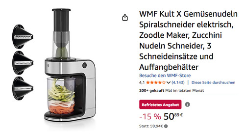 WMF Kult X Gemüsenudeln Spiralschneider, 3 Schneideinsätze