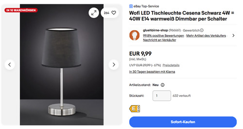 Wofi LED Tischleuchte Cesena in Schwarz, 470lm Wofi LED Tischleuchte Cesena in Schwarz, 470lm