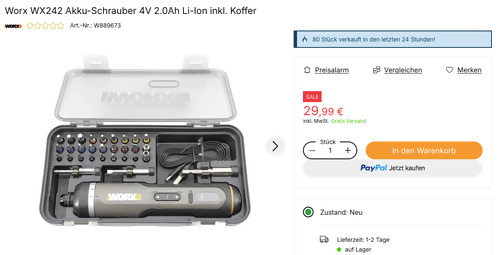 Worx WX242 Akku-Schrauber 4V 2.0Ah Li-Ion inkl. Koffer