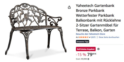 Yaheetech 99,5 cm Metall Gartenbank mit Rosenmuster in Bronze Yaheetech 99,5 cm Metall Gartenbank mit Rosenmuster in Bronze