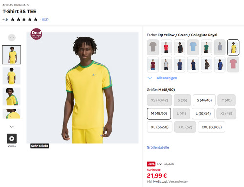 ADIDAS ORIGINALS Herren T-Shirt 3S TEE, versch. Farben und Größen
