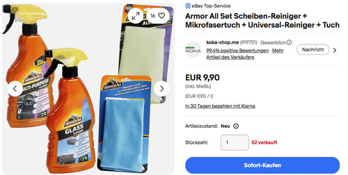 Armor All 4-tlg. Autopflege Set: Scheiben-Reiniger + Mikrofasertuch + Universal-Reiniger + Tuch