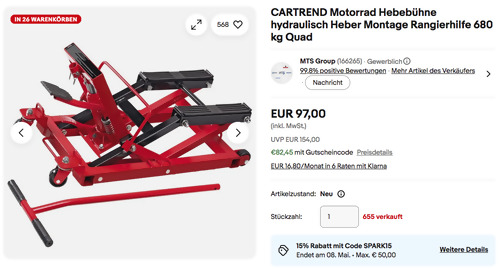 CARTREND 50241 Motorrad Hebebühne, max. 680 kg