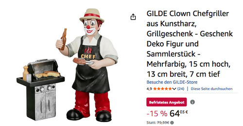 GILDE 14,5 cm Clown Chefgriller Dekofigur, Kunstharz
