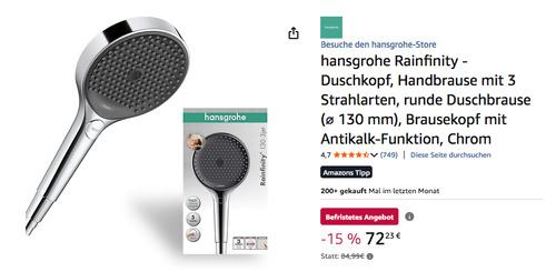 hansgrohe Rainfinity Duschkopf Handbrause 130 3jet in Chrom