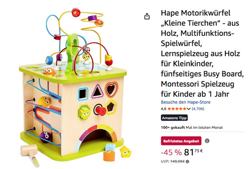 Hape Motorikwürfel Kleine Tierchen, 35 x 35 x 49,7 cm