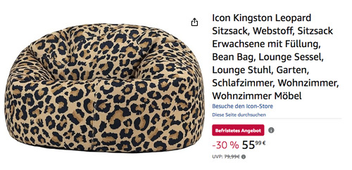 Icon Kingston 85 x 85 x 50 cm Leopard Sitzsack