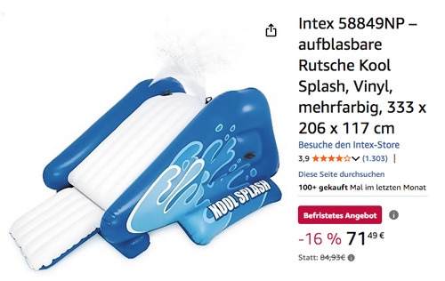 Intex 58849NP aufblasbare Wasserrutsche Kool Splash